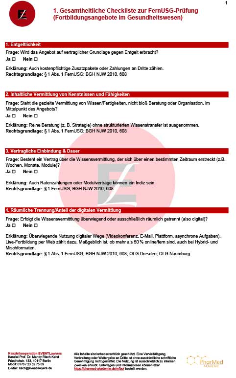 Checkliste FernUSG-Prüfung Gesundheitswesen